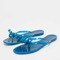Valentino Blue Rubber Rockstud Thong Flat Sandals Size 38