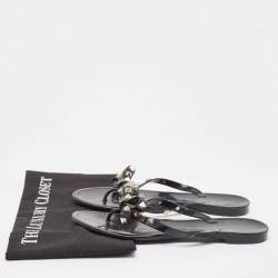 Valentino Black Rubber Rockstud  Thong Flat Slides Size 37