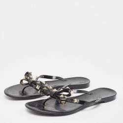 Valentino Black Rubber Rockstud  Thong Flat Slides Size 37