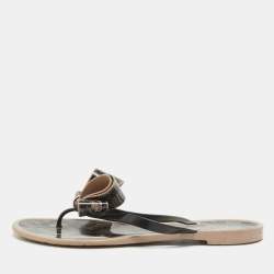 Pre Owned Valentino Black/Beige Rubber Thong Flat Slides Size 38