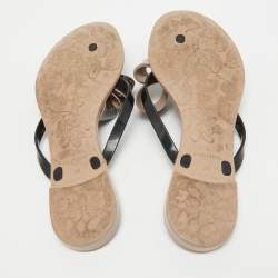 Pre Owned Valentino Black/Beige Rubber Thong Flat Slides Size 38