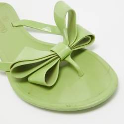 Valentino Green Rubber  Rockstud Bow Thong Flat Slides  Size 38