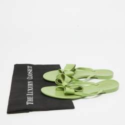 Valentino Green Rubber  Rockstud Bow Thong Flat Slides  Size 38
