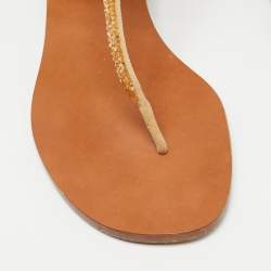 Pre Owned Valentino Brown Leather And Glitter Thong Flat Sandals Size 40