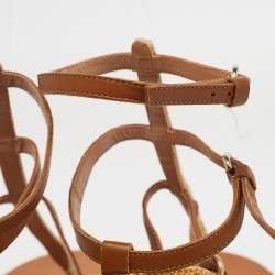 Pre Owned Valentino Brown Leather And Glitter Thong Flat Sandals Size 40