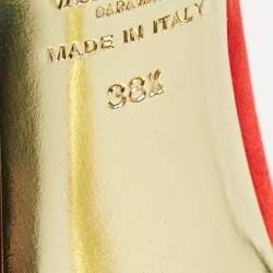 Pre Owned Valentino Red Satin Crystal Embellished Bow D'orsay Pumps Size 38.5