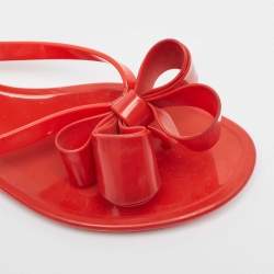 Pre Owned Valentino Red Jelly Bow Accents Slide Flats Size 38