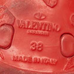 Pre Owned Valentino Red Jelly Bow Accents Slide Flats Size 38