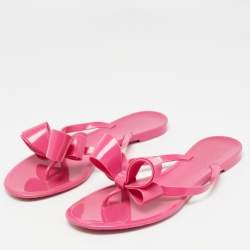 Pre Owned Valentino Pink Rubber Bow Slide Flats Size 40
