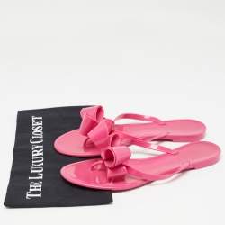 Pre Owned Valentino Pink Rubber Bow Slide Flats Size 40