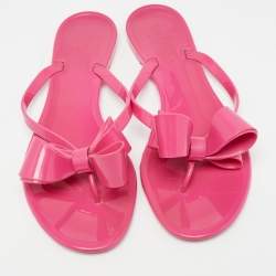 Pre Owned Valentino Pink Rubber Bow Slide Flats Size 40