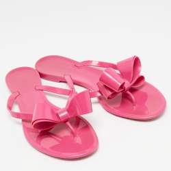 Pre Owned Valentino Pink Rubber Bow Slide Flats Size 40