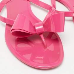 Pre Owned Valentino Pink Rubber Bow Slide Flats Size 40