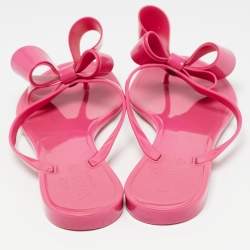 Pre Owned Valentino Pink Rubber Bow Slide Flats Size 40