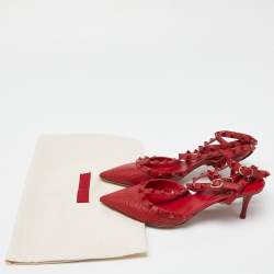 Pre Owned Valentino Red Karung Leather Rockstud Pumps Size 38.5