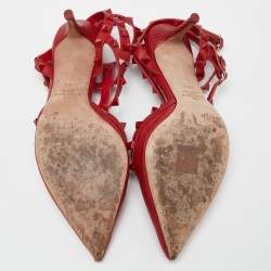 Pre Owned Valentino Red Karung Leather Rockstud Pumps Size 38.5