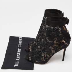 Pre Owned Valentino Black Lace and Leather Fusion Ankle Sandals Size 39