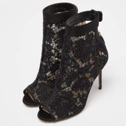 Pre Owned Valentino Black Lace and Leather Fusion Ankle Sandals Size 39