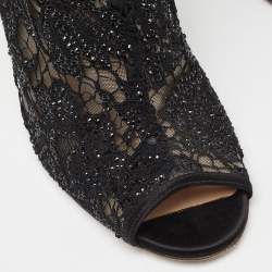 Pre Owned Valentino Black Lace and Leather Fusion Ankle Sandals Size 39