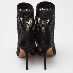 Pre Owned Valentino Black Lace and Leather Fusion Ankle Sandals Size 39