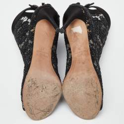 Pre Owned Valentino Black Lace and Leather Fusion Ankle Sandals Size 39