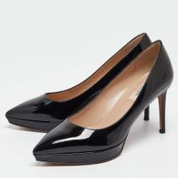 Pre Owned Valentino Black Patent Leather Platform Pumps Size 37