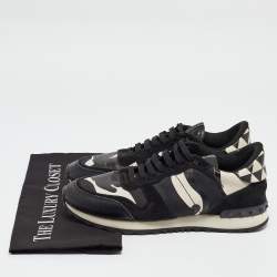 Valentino Black/White Camo Print Leather and Canvas Rockrunner Sneakers Size 39.5