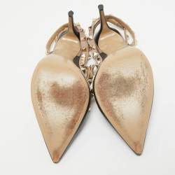 Pre Owned Valentino Black/Dusty Pink Leather Rockstud Ankle Strap Pumps Size 38.5