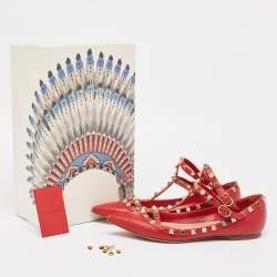 Pre Owned Valentino Red Leather Rockstud Ballet Flats Size 37