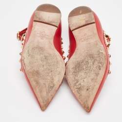 Pre Owned Valentino Red Leather Rockstud Ballet Flats Size 37