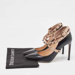 Pre Owned Valentino Black Leather Rockstud Pumps Size 37.5