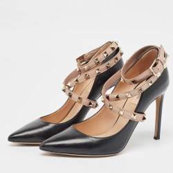 Pre Owned Valentino Black Leather Rockstud Pumps Size 37.5