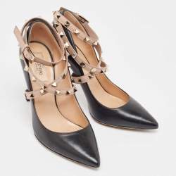 Pre Owned Valentino Black Leather Rockstud Pumps Size 37.5