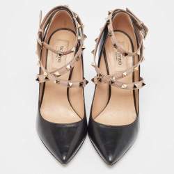 Pre Owned Valentino Black Leather Rockstud Pumps Size 37.5