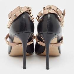Pre Owned Valentino Black Leather Rockstud Pumps Size 37.5