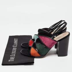 Pre Owned Valentino Multicolor Suede and Leather Ankle Wrap Sandals Size 38