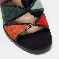 Pre Owned Valentino Multicolor Suede and Leather Ankle Wrap Sandals Size 38