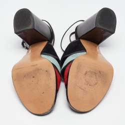 Pre Owned Valentino Multicolor Suede and Leather Ankle Wrap Sandals Size 38