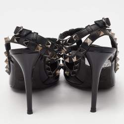 Pre Owned Valentino Black Patent Leather Rockstud Strappy Pumps Size 36
