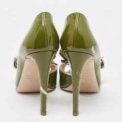 Valentino Army Green Patent Leather Rockstud Bow Open Toe D'orsay Pumps Size 39.5