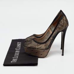 Pre Owned Valentino Black/Beige Mesh and Lace Platform Pumps Size 36