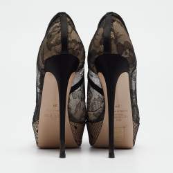 Pre Owned Valentino Black/Beige Mesh and Lace Platform Pumps Size 36