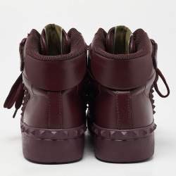 Pre Owned Valentino Burgundy Leather Rockstud High Top Sneakers Size 38