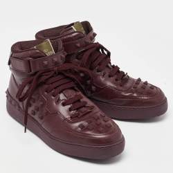 Pre Owned Valentino Burgundy Leather Rockstud High Top Sneakers Size 38