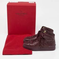 Pre Owned Valentino Burgundy Leather Rockstud High Top Sneakers Size 38