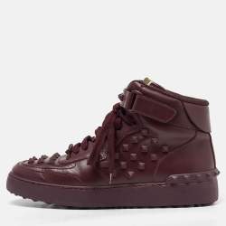 Pre Owned Valentino Burgundy Leather Rockstud High Top Sneakers Size 38