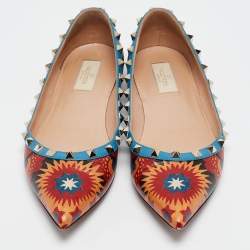 Pre Owned Valentino Multicolor Leather Rockstud Ballet Flats Size  40