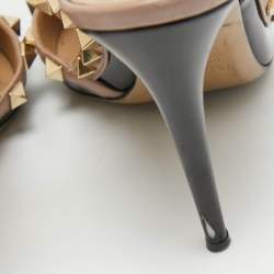 Pre Owned Valentino Black Patent Leather Rockstud Ankle Strap Pumps Size 38.5
