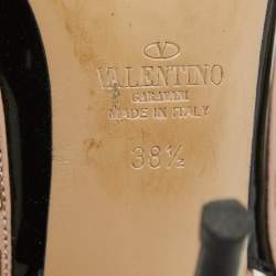 Pre Owned Valentino Black Patent Leather Rockstud Ankle Strap Pumps Size 38.5