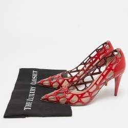 Pre Owned Valentino Red/Transparent Patent and PVC Pointed Toe Pumps Size  37.5